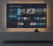 Ein NVIDIA SHIELD TV-Gerät mit Fernbedienung vor einem Fernseher, auf dem das IPTV Smarters Pro Logo angezeigt wird.